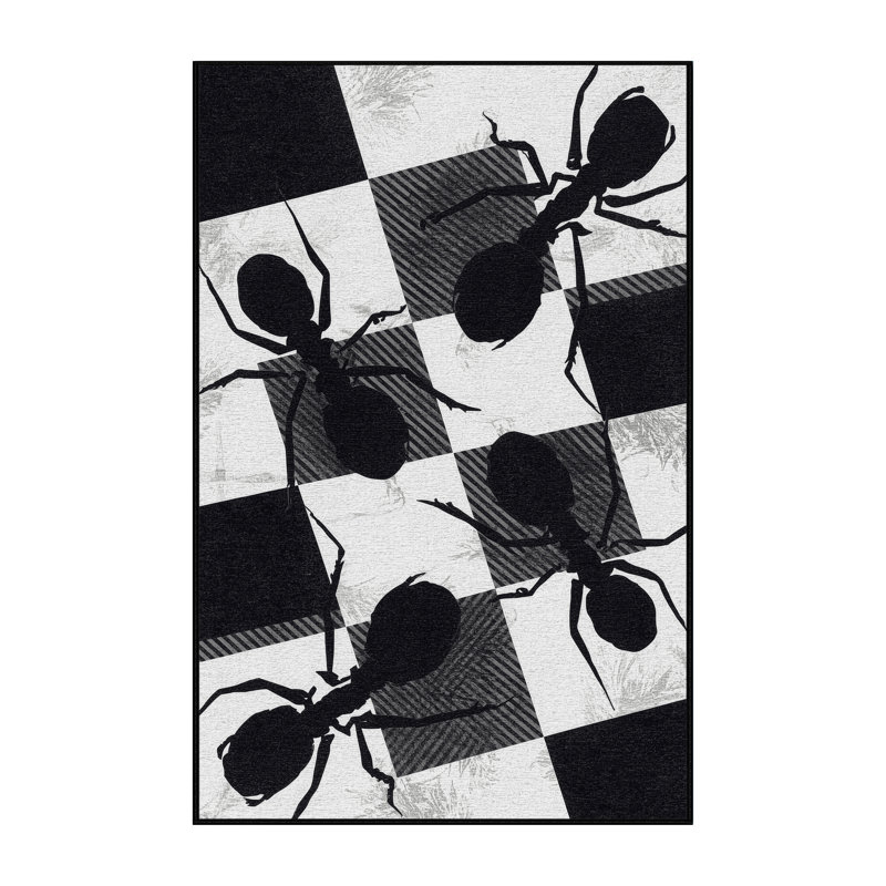 Machine Washable Ozgur Fire Ant Modern Checkered Rug in Gray – Binding, 8x12