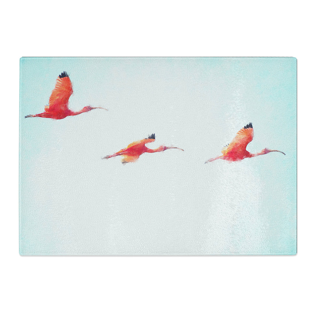 Tempered Glass Three Flamingos Painting Chopping Board