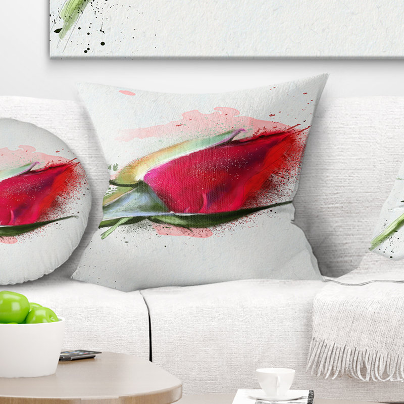 Croquis à l'aquarelle de Red Rose Bud - imprimé floral, 16 po x 1 po, Carré