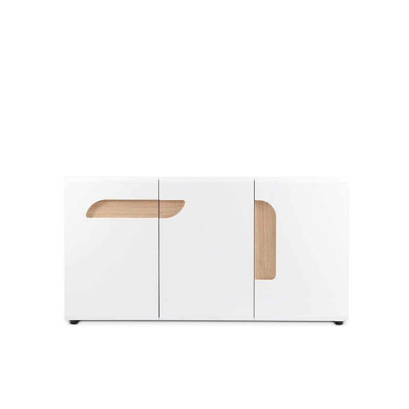 Goddard 165cm W Chest of Drawers, Matt White/High-Gloss White/Oak