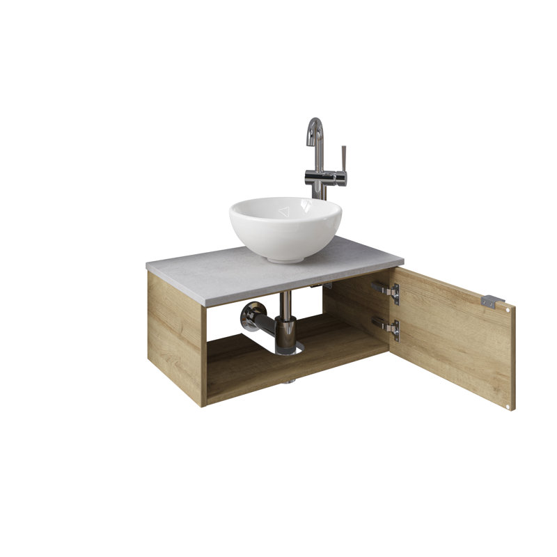 Bathroom Furniture Suite, Right Hand, Medium Wood Tone/White