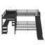 Lit superposé triple en L en forme de L, plateau double TG, lit double, lit mezzanine simple TG, bureau, tablettes, USB, glissière, noir
