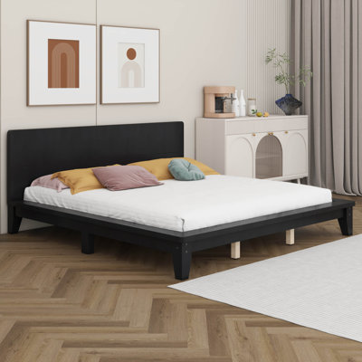 Lit plateforme, cadre de lit moderne de style Mid-Century avec tête de lit, cadre de lit uni