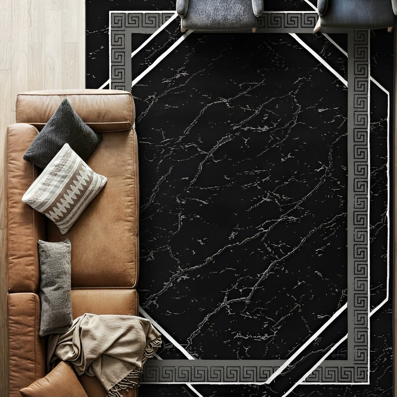 Monaco Series Abrstract Black/Gray Area Rug, Rectangle 5'3" x 7'3"