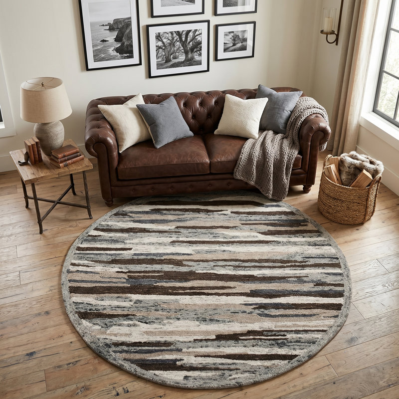Joolia Hand Tufted Wool Camouflage Indoor Rug, Round 6'