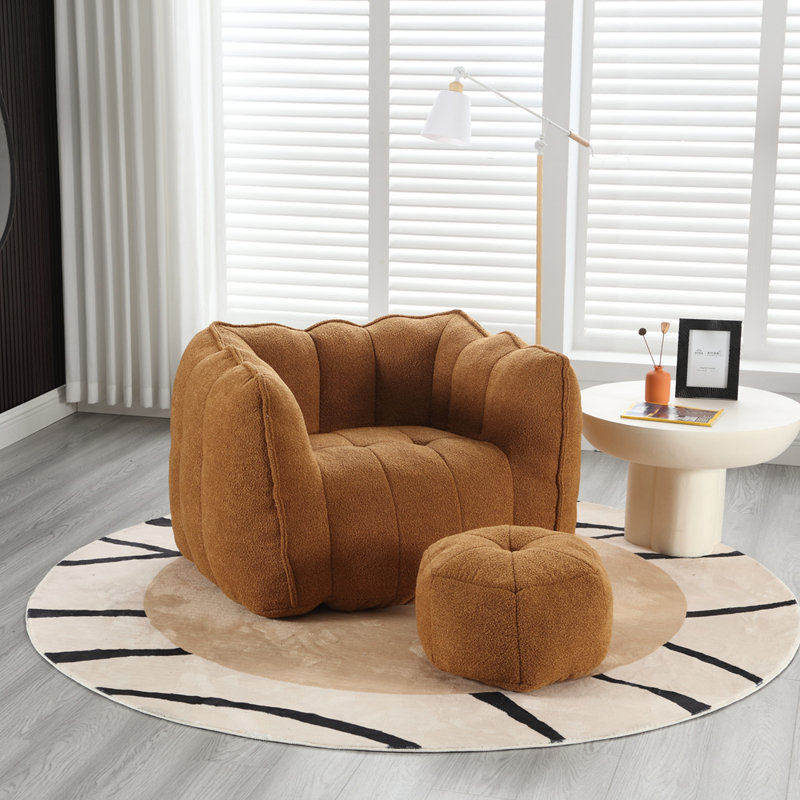 Fauteuil à billes avec repose-pieds Lazy, Chenille kaki