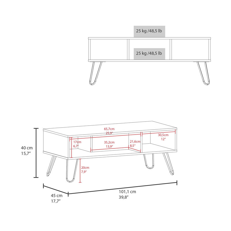 Smoke Coffe Table with 2 Shelf