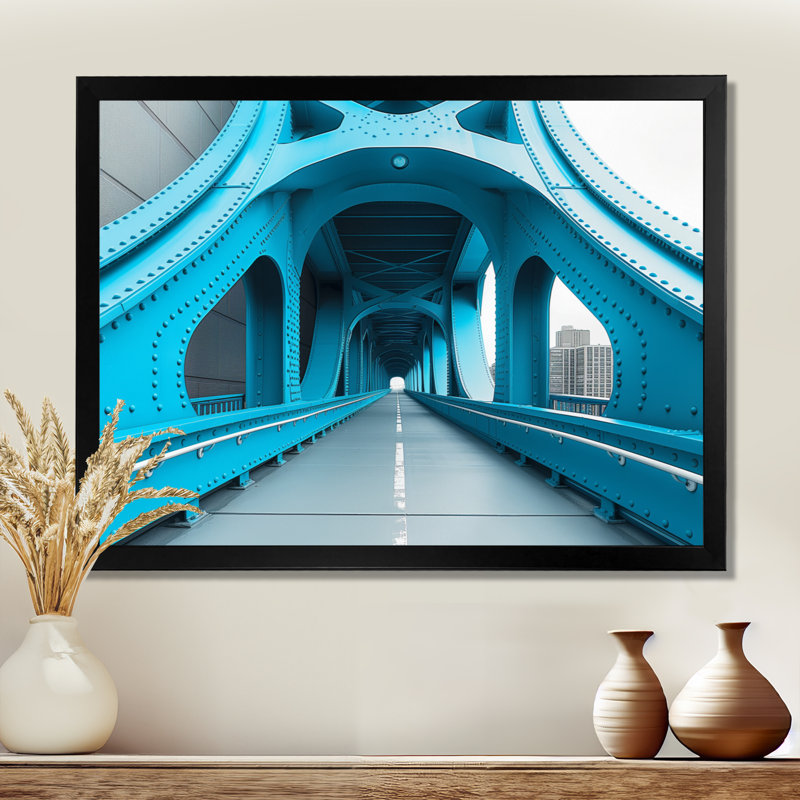 Blue Blue River River Ramp Walkway - Bridges, décoration murale, Toile encadrée noire simple, H 16 po x l 32 po x P 1 po