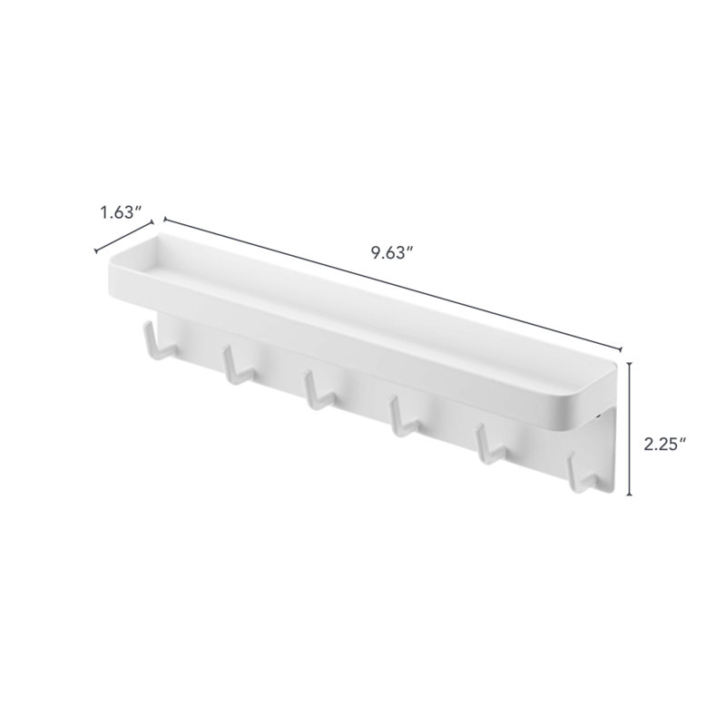 White Magnetic Key Rack with Tray and Hooks
