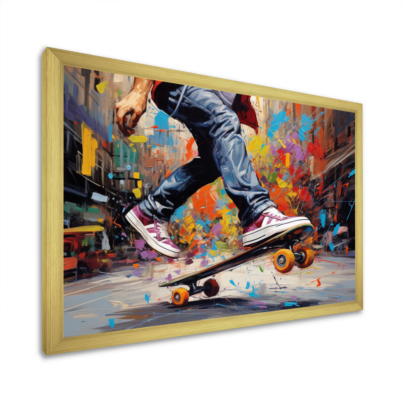 Skateboard Street Fusion - Sports Canvas Prints, H 16 po x l 32 po x P 1 po, Encadrement doré