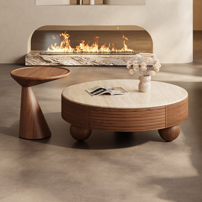 Brown Solid + Manufactured Wood Round Coffee Table
