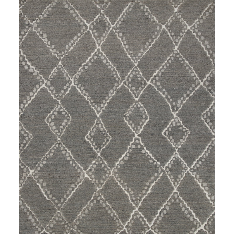 Correa Hand Knotted Wool Geometric Shapes Area Rug in Ivory/Gray, Rectangle 9' x 12'