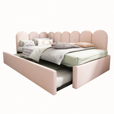 Upholstered Bed Daybed With Pull-Out Bed, Twin Size Single Sofa Bed 90X190Cm,Guest Beds For Adults and Children, Bed With Metal Slatted Frame, Velvet, by Latitude Run