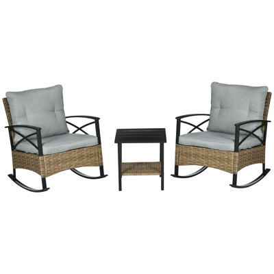 Ensemble de mobilier de jardin en résine tressée pour 2 personnes avec coussins, style bistro extérieur, idéal pour le jardin, la véranda ou la cour, gris clair.