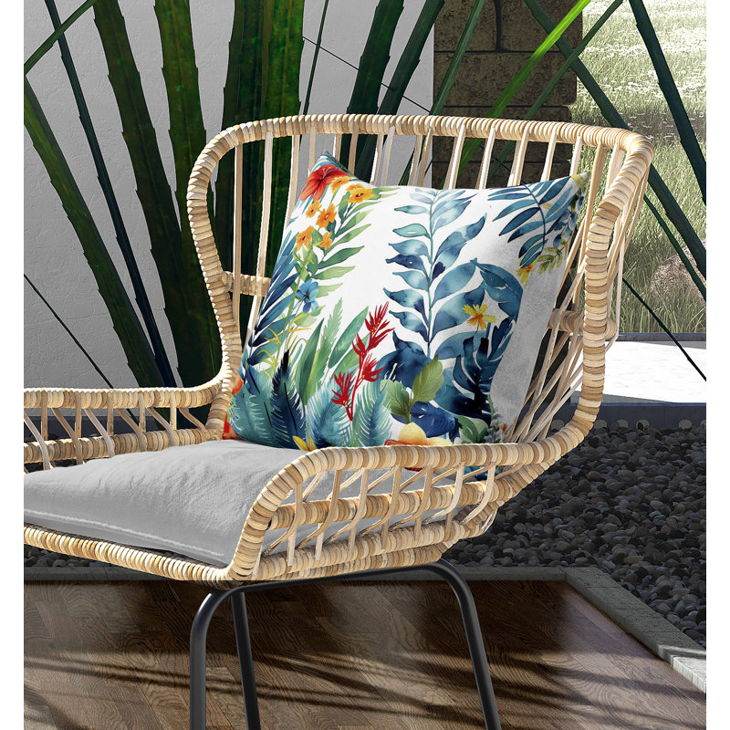 Coussin intérieur / extérieur Rainforest Dream, Carré 16 po, Bleu / Vert / Orange