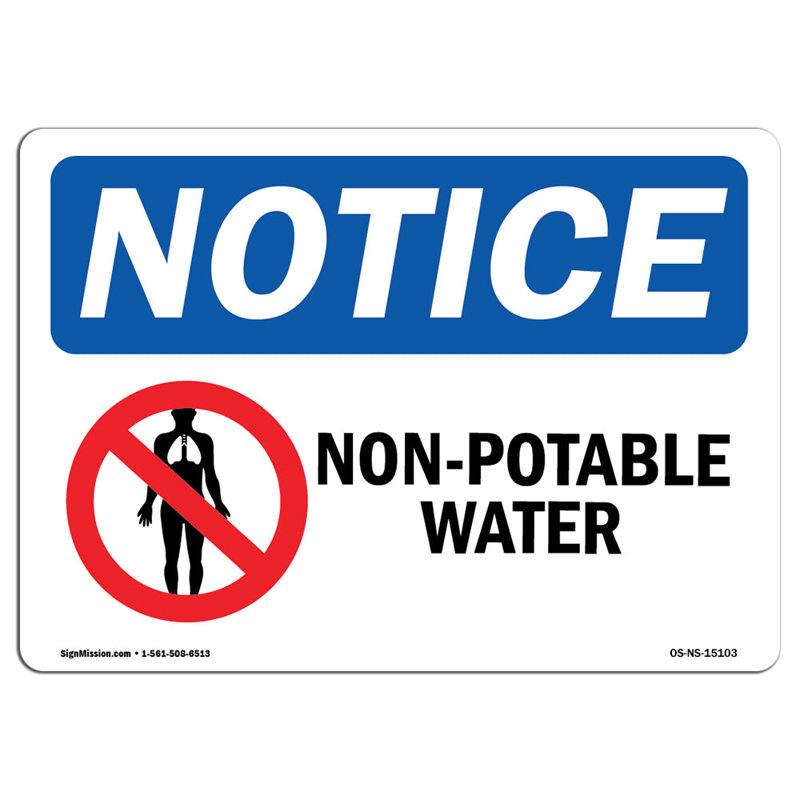 Avis de l'OSHA - Panneau d'eau non potable avec symbole, H 18 po x l 24 po x P 0,1 po