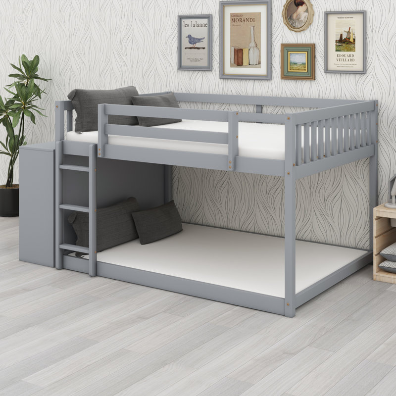 Lit superposé avec 4 tiroirs et 3 tablettes, Gris