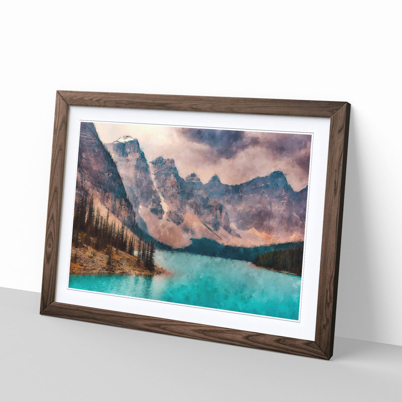Mountains by Lake Moraine Canada - Picture Frame Graphic Art Print, Walnut Framed, 62cm H x 87cm W x 2cm D