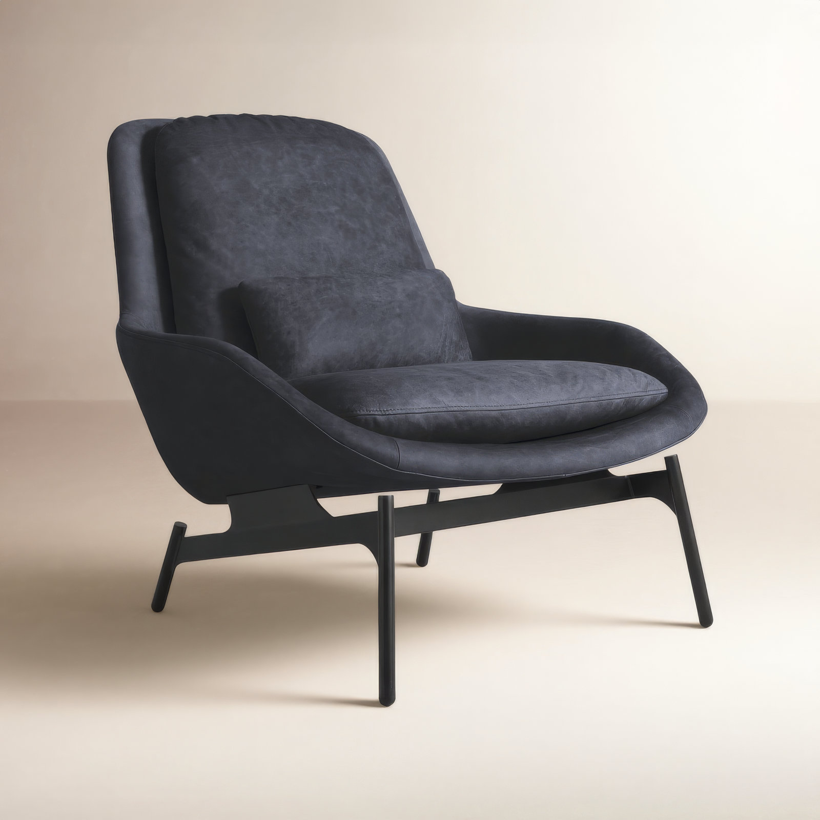 Field Upholstered Accent Chair, Ink Genuine Leather