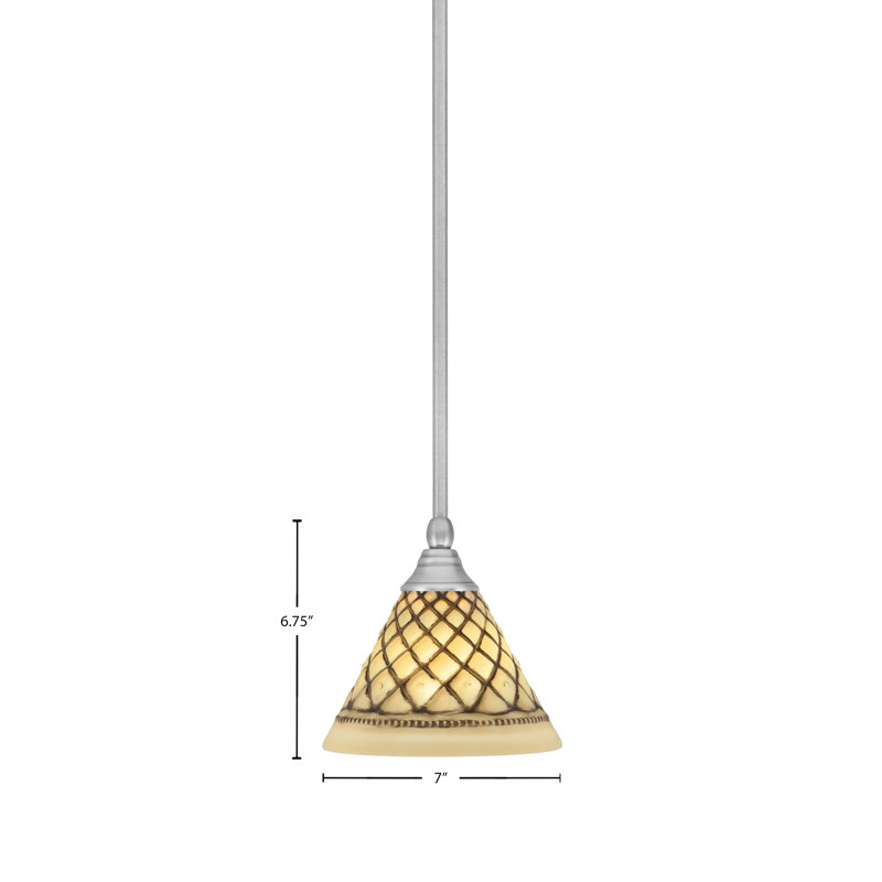 Mini-luminaire suspendu avec tige en verre glacé chocolat 7 po, Nickel brossé