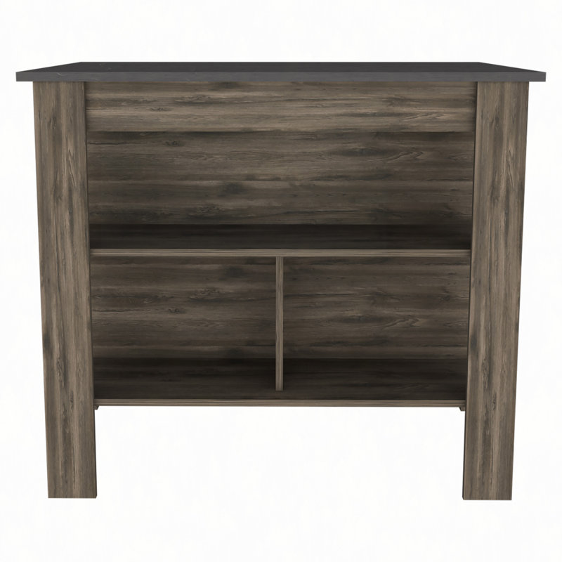 Kitchen Island, Four Legs, Three Shelves, Brown/Dark Gray