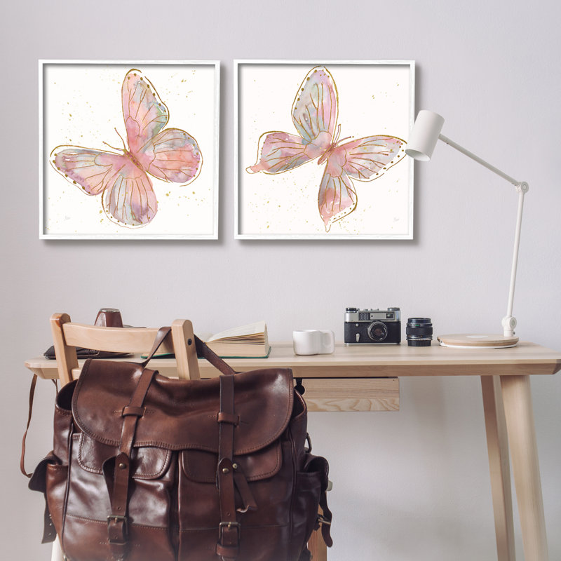 «Pink & Glam Butterflies Nature», ensemble de 2 giclées encadrées par Nan, H 24 po x l 24 po x P 1,5 po