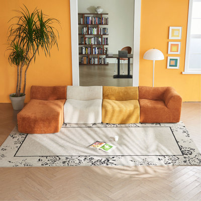 Canapé modulaire modulaire, canapé en tissu de velours compressé avec housses amovibles, canapé d'angle en forme de L pour le salon, conception moderne en blocs de couleur, assemblage facile