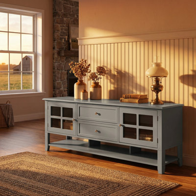 60" Grey TV Stand, Modern Media Console with Hidden Cabinets & Open Storage, Silent Magnetic Doors MDF Entertainment Center 