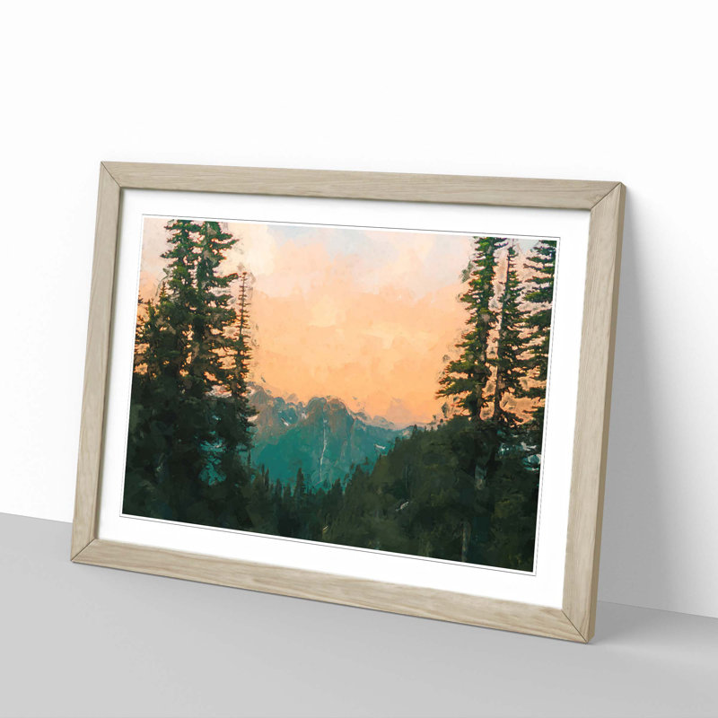 Mount Rainer in Washington in Abstract - Picture Frame Graphic Art Print, 27cm H x 36cm W x 2cm D, Oak Framed