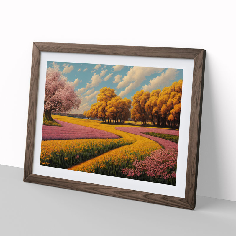 Spring Landscape Meadow Vol.1 - Framed Print, 25cm H x 34cm W x 2cm D, Walnut