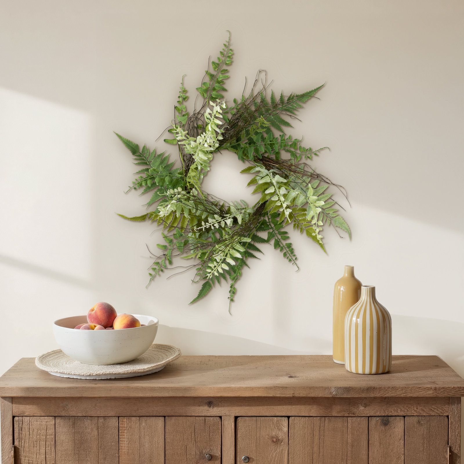 Artificial Fern and Twig Wreath, 16"