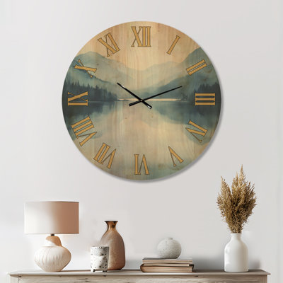 Très grande horloge murale en bois Lakeside - Lac scandinave calme