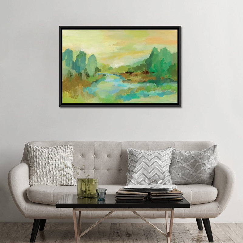 Forêt de jade - reproduction murale sur toile, H 18 po x l 26 po x P 1,5 po, Toile avec cadre noir, Pas de tapis