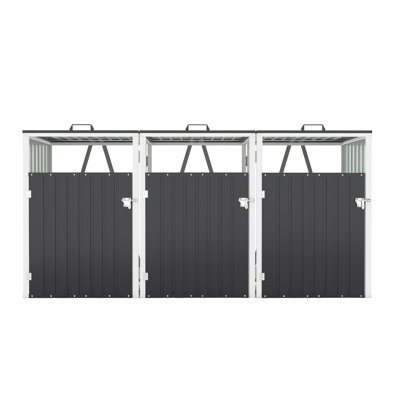 Outdoor Stainless Steel Galvanized Steel Garbage Shed - Pneumatic Pole And Lockable Door - Can Store 3 Garbage Bins, Suitable For Gardens And Courtyards
