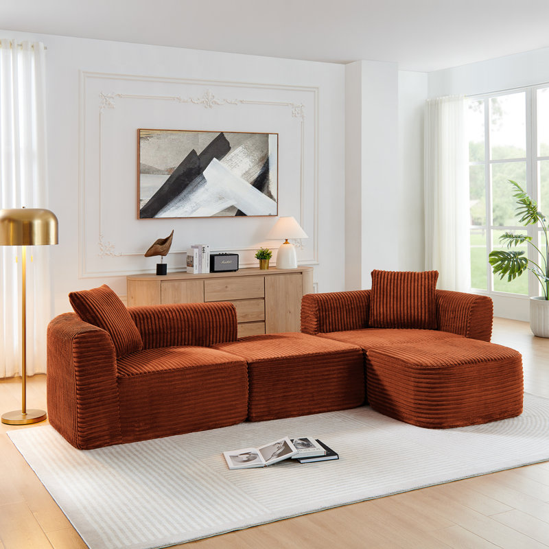 114" Cloud Sectional Couch With L-Shape Chaise, Orange