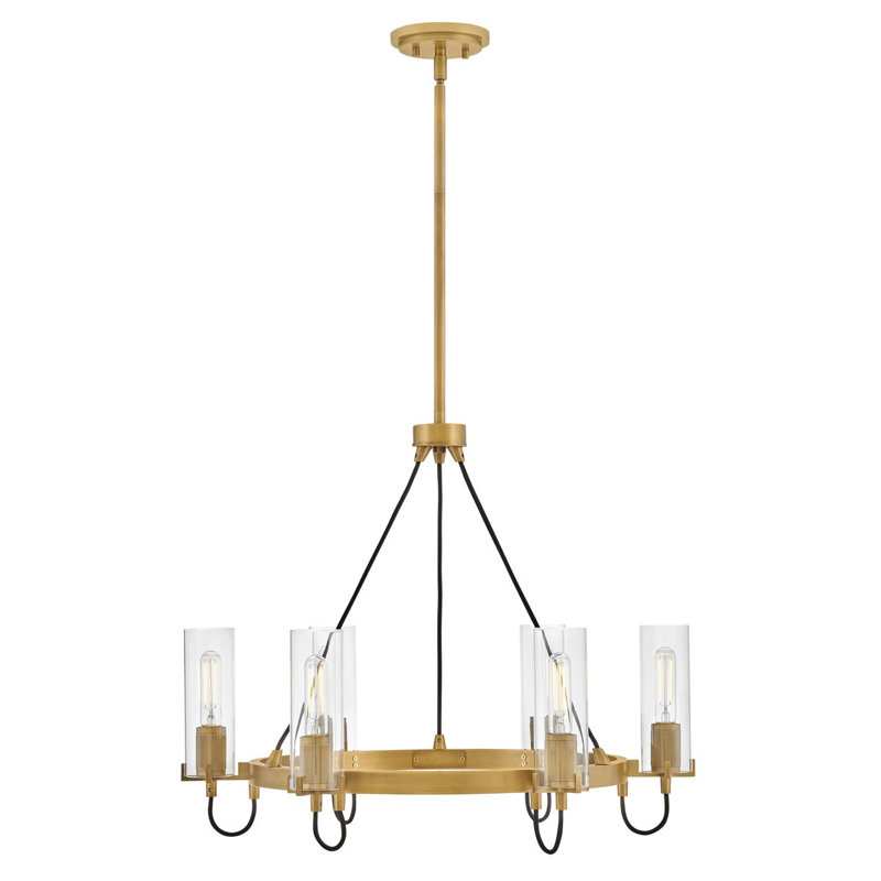 Ryden 28" Six-Light Candle Chandelier w/ Clear Glass Shades, Heritage Brass