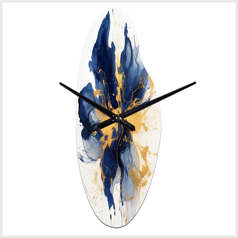 Horloge murale en métal bleu foncé et or Strokes I - Fractals, Médium