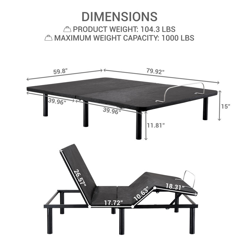 Electric Adjustable Bed Base with Wireless Remote — Ideal for Seniors, Pain-Relief Design, Head & Foot Incline for Back Pain