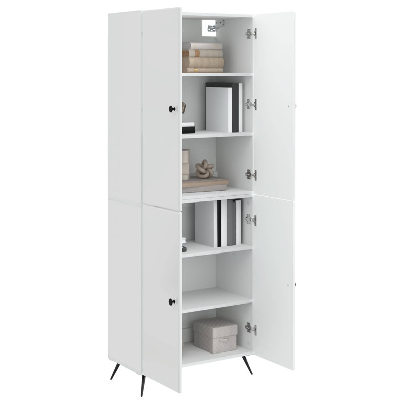 4 -Door 4 -Shelf Storage Cabinet, High Gloss White