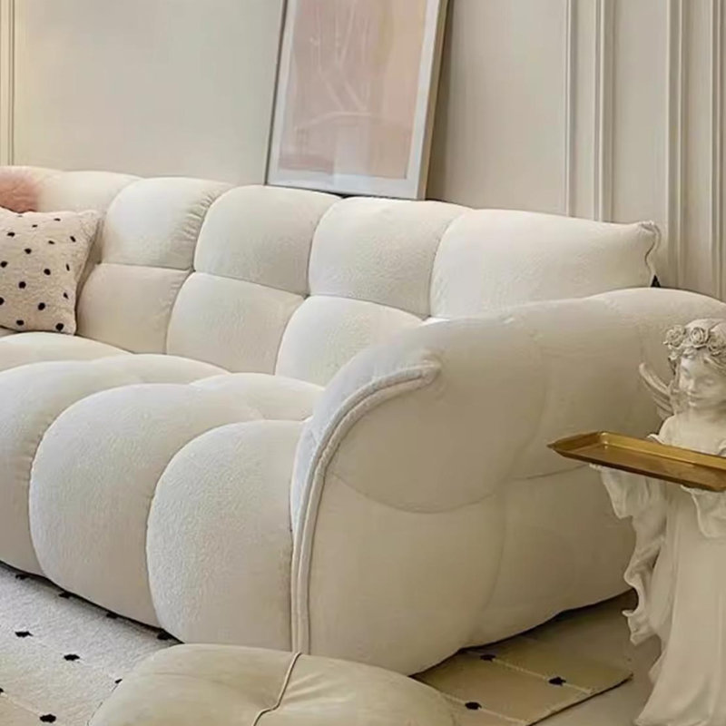 Canapé en tissu de style crème français, H 30,7 po x l 89,76 po x P 42,51 po, Mélange de polyester blanc cassé