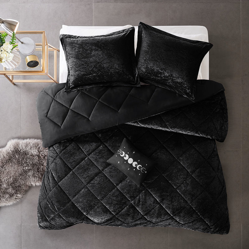Édredon en velours double / grand - noir, losange, lavable à la machine, avec coussin décoratif inclus, Noir