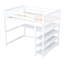 Lit mezzanine double avec tablettes de rangement et bureau sous le lit, blanc