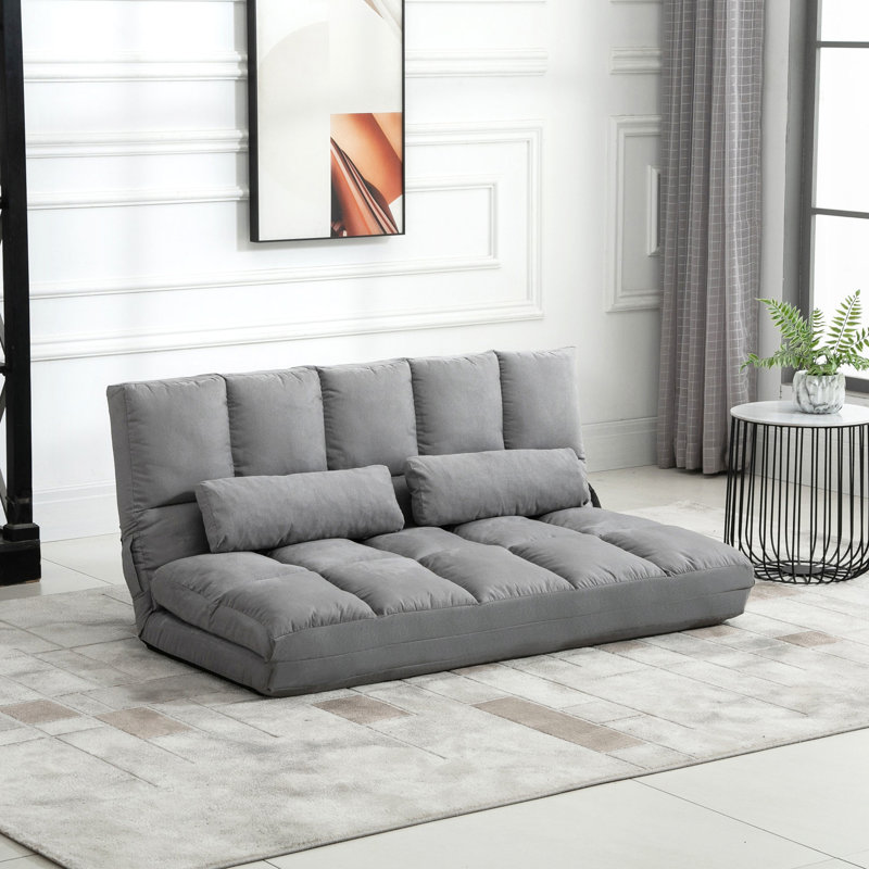 Fauteuil convertible gris pour plancher - canapé-lit pliant avec dossier et appui-tête réglables, 2 coussins, gain de place, gris