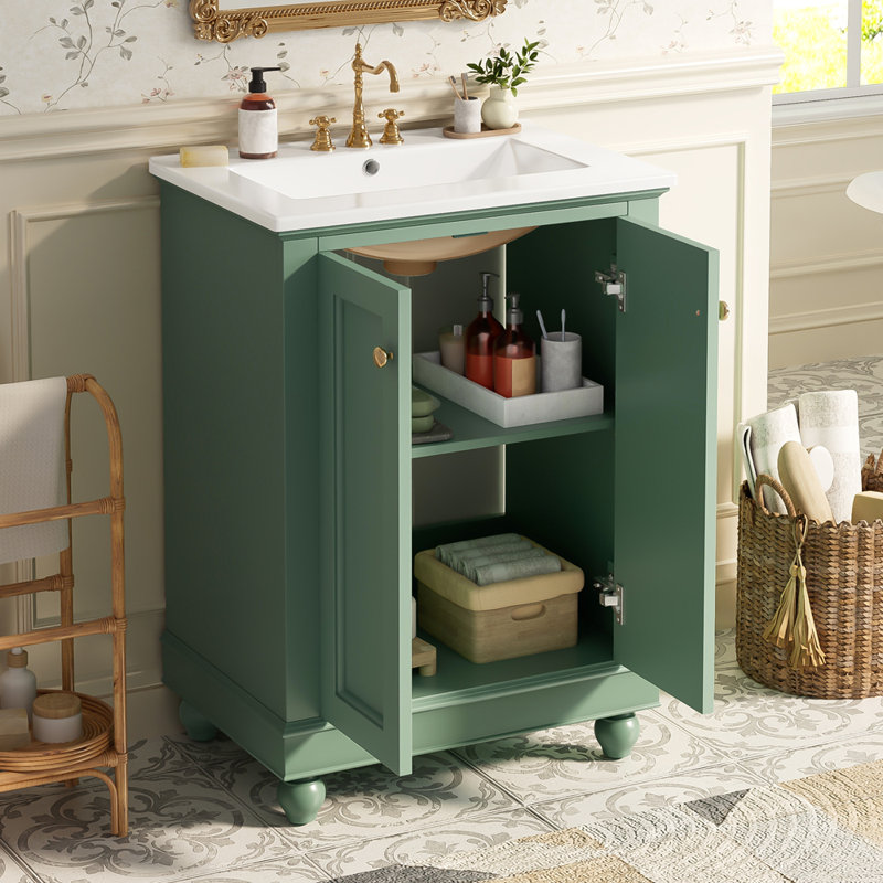 Meuble-lavabo de salle de bain, conception simple et élégante avec rangement à fermeture douce, tablette réglable, Green
