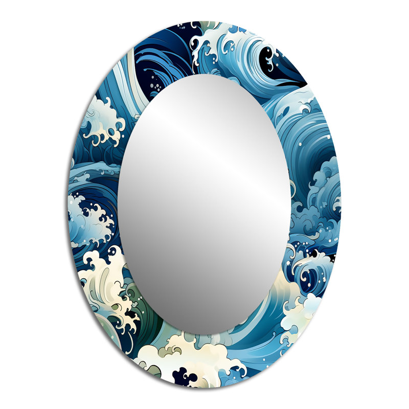 Rishu Water Elements - miroir mural unique vague japonaise, miroir côtier, reproduction d'art en métal, H 40 po x l 30 po