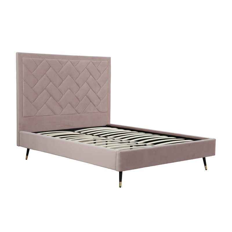Lit plateforme en bois d'eucalyptus Crosby, Grand, Rose