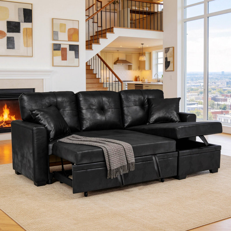 Canapé-lit modulaire avec rangement, Black Fabric