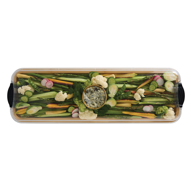 14" Round Bamboo Charcuterie Board with Clear Locking Lid