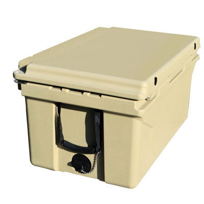 Khaki 65 Quart Can Cooler For Outdoor, Fishing & Barbecue - 5 Day Cold Retention, Insulation, Construction, Non Slip Feet, Comfort Grip Handles Camping, Travel Keeping, , Impact Absorbing Grips