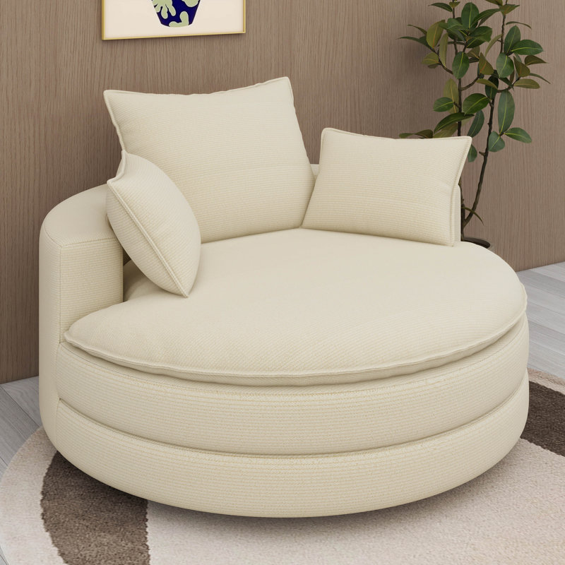 Fauteuil demi-tonneau pivotant, fauteuil rond moderne à 360 degrés, Beige